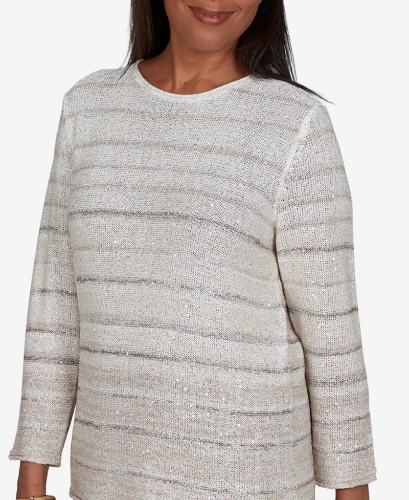 Petites Striped 3/4-Sleeve Pullover