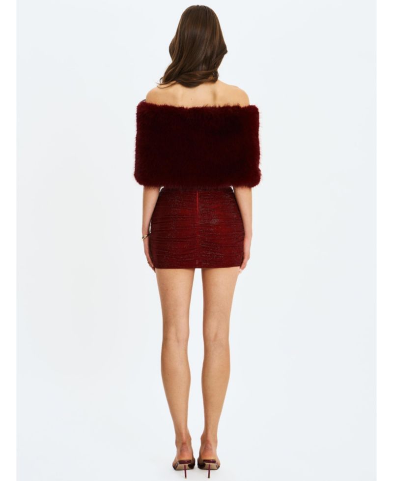 Women's Darla Burgundy Faux Fur Off-Shoulder Cropped Top