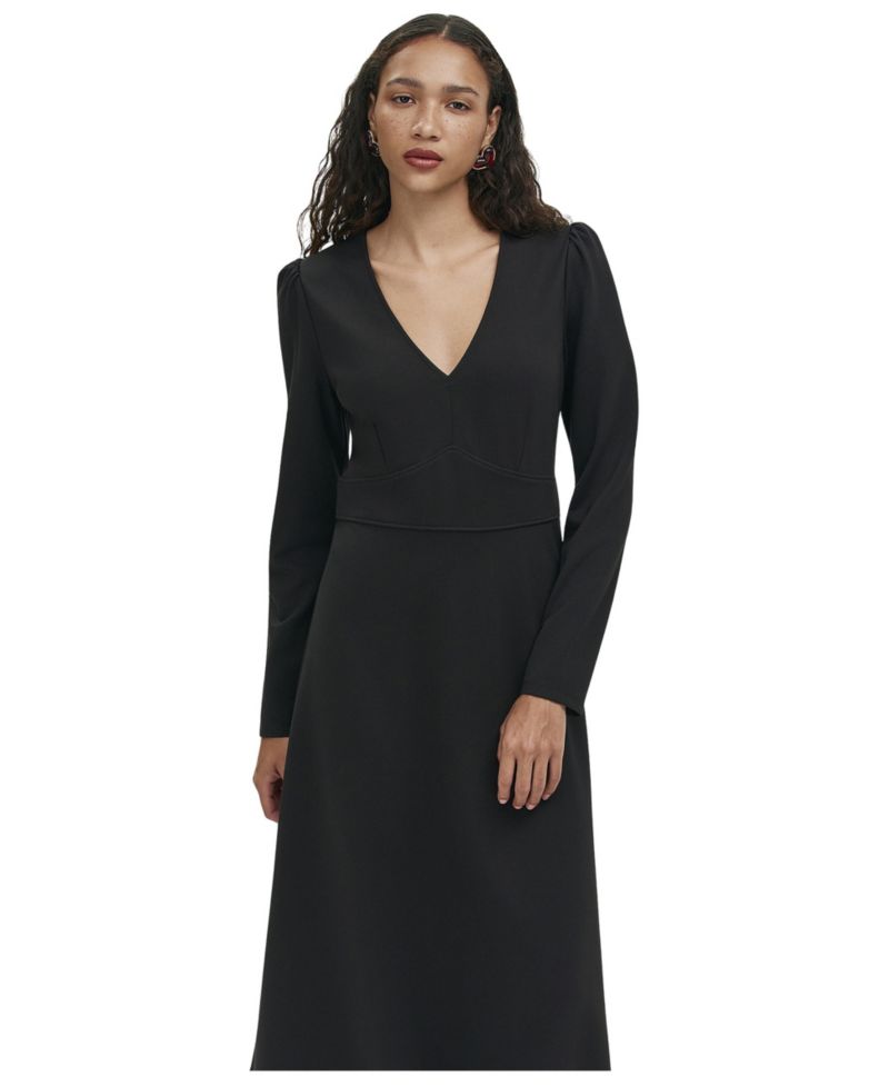 Women's Seraphina Ponte Jersey A-Line V-Neck Long-Sleeve Midi Dress