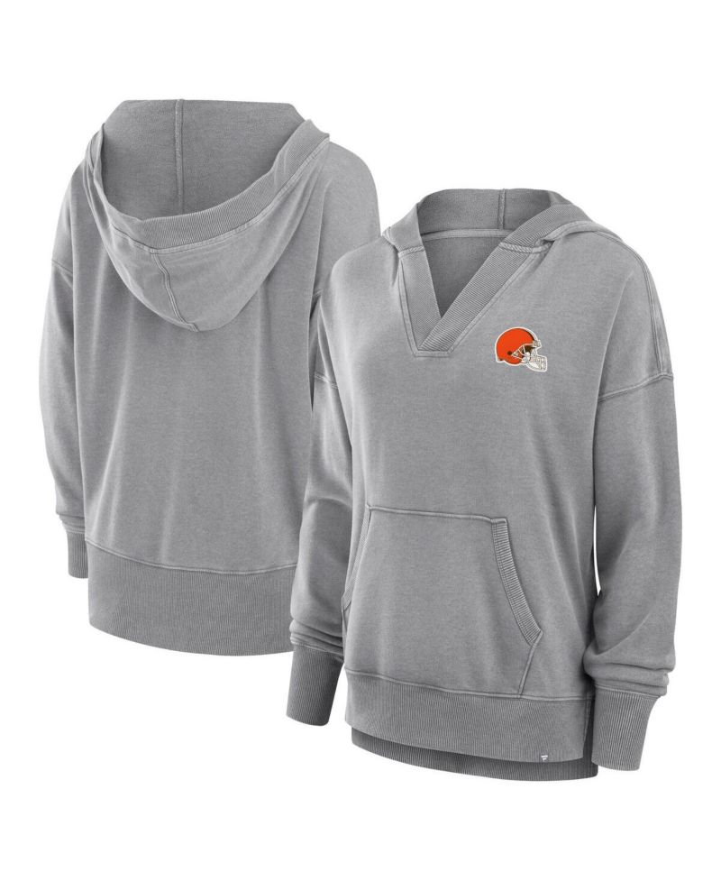 Women's Heather Gray Cleveland Browns Initiative Snow Wash French Terry V-Neck Pullover Hoodie