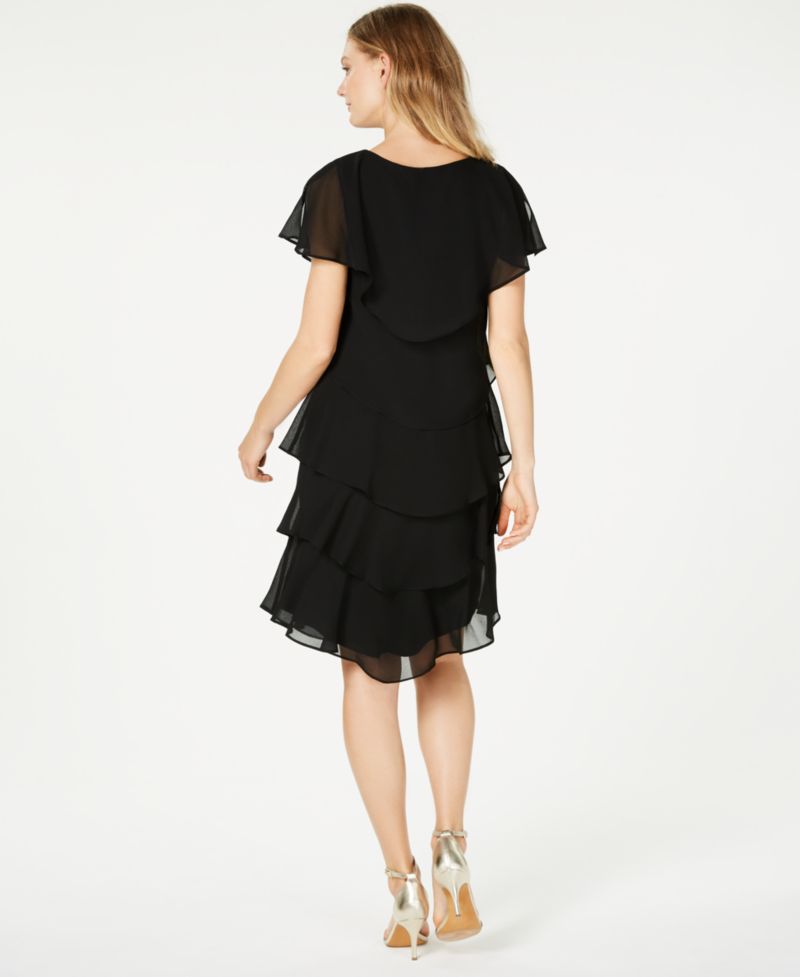 Women's Tiered Rhinestone Capelet Dress