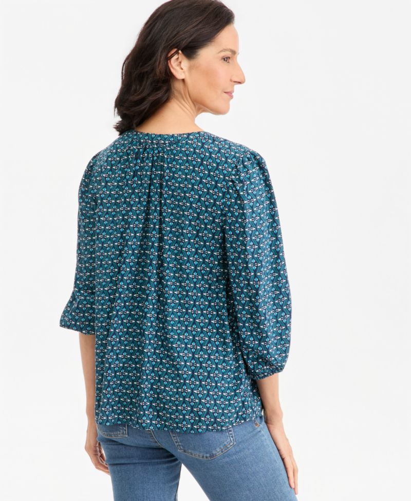 Petite Printed Volume-Sleeve Blouse