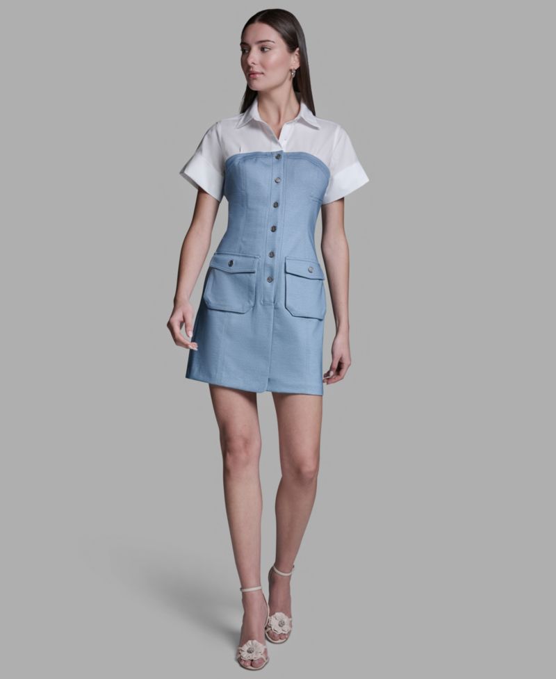 Women's Collared Neck Short-Sleeve Mini Dress