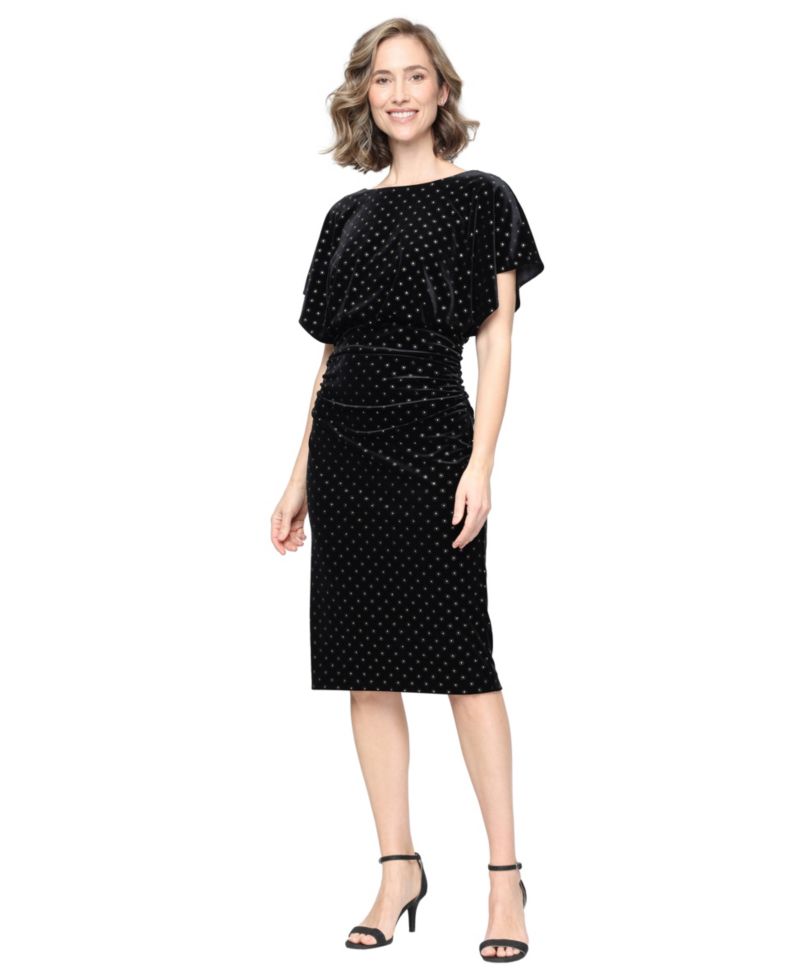 Women's Sequin Velvet Flutter-Sleeve Dress
