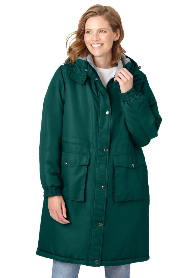 Plus Size Mid-Length Microfiber Parka