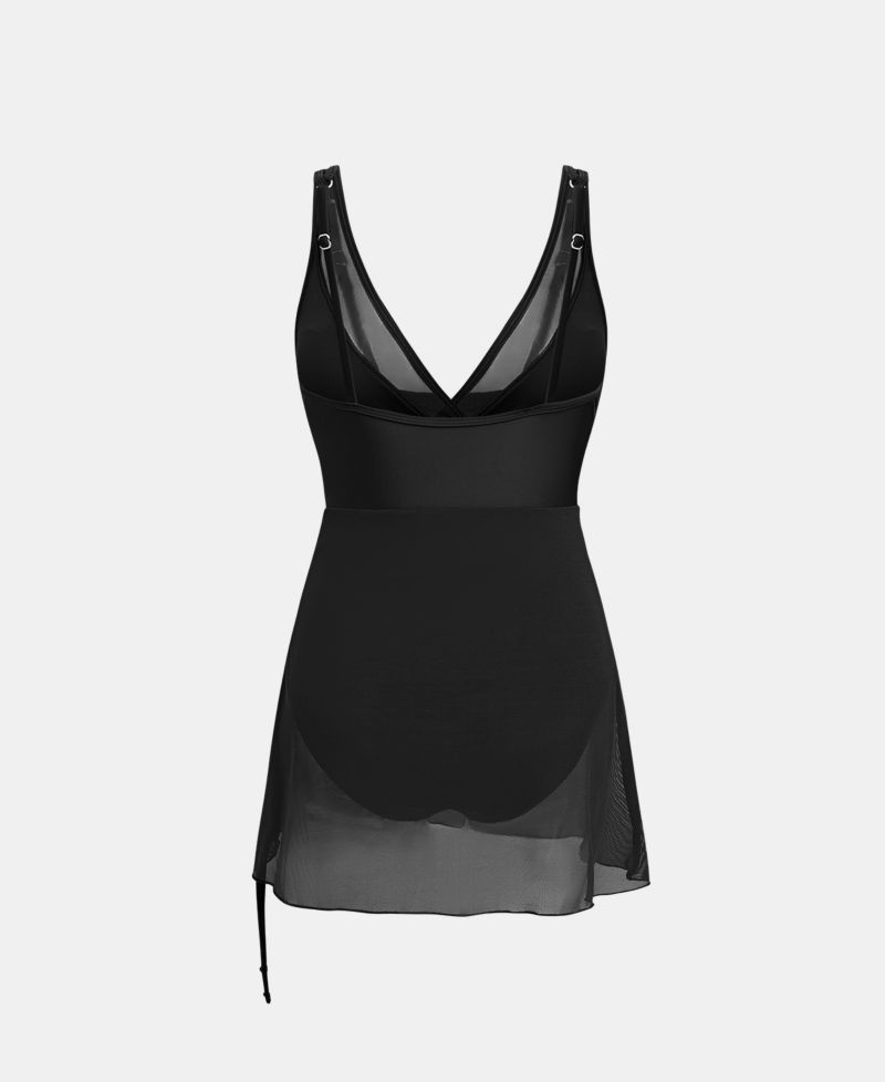 Women's V-Neck Adjustable Straps Swim Dress