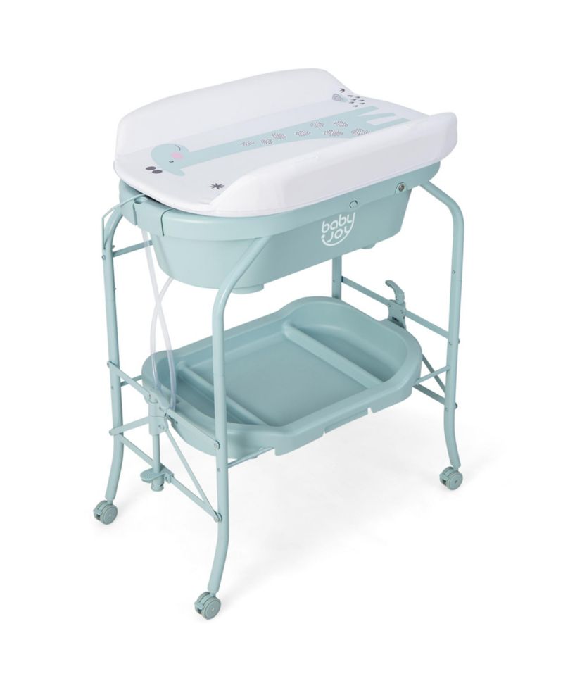 Baby Changing Table with Bathtub, Folding Diaper Station with Wheels