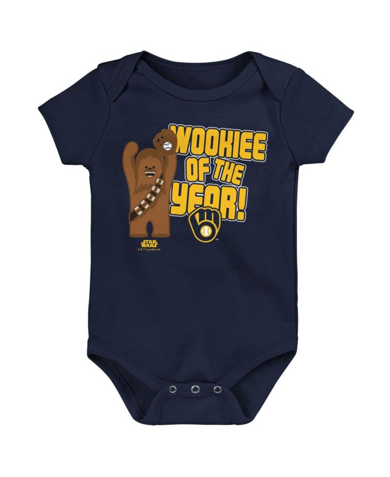 Newborn and Infant Boys and Girls Navy Milwaukee Brewers Star Wars Wookie of the Year Bodysuit