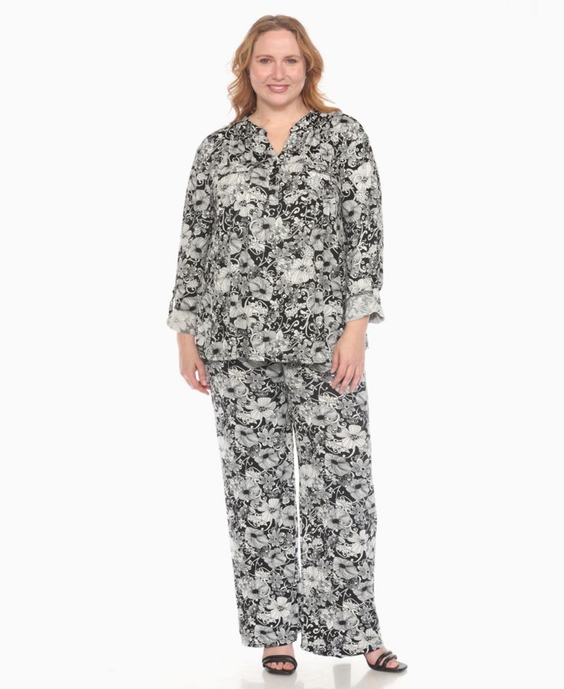 Plus Size 2-Piece Floral Print Tunic Top and Pants Set