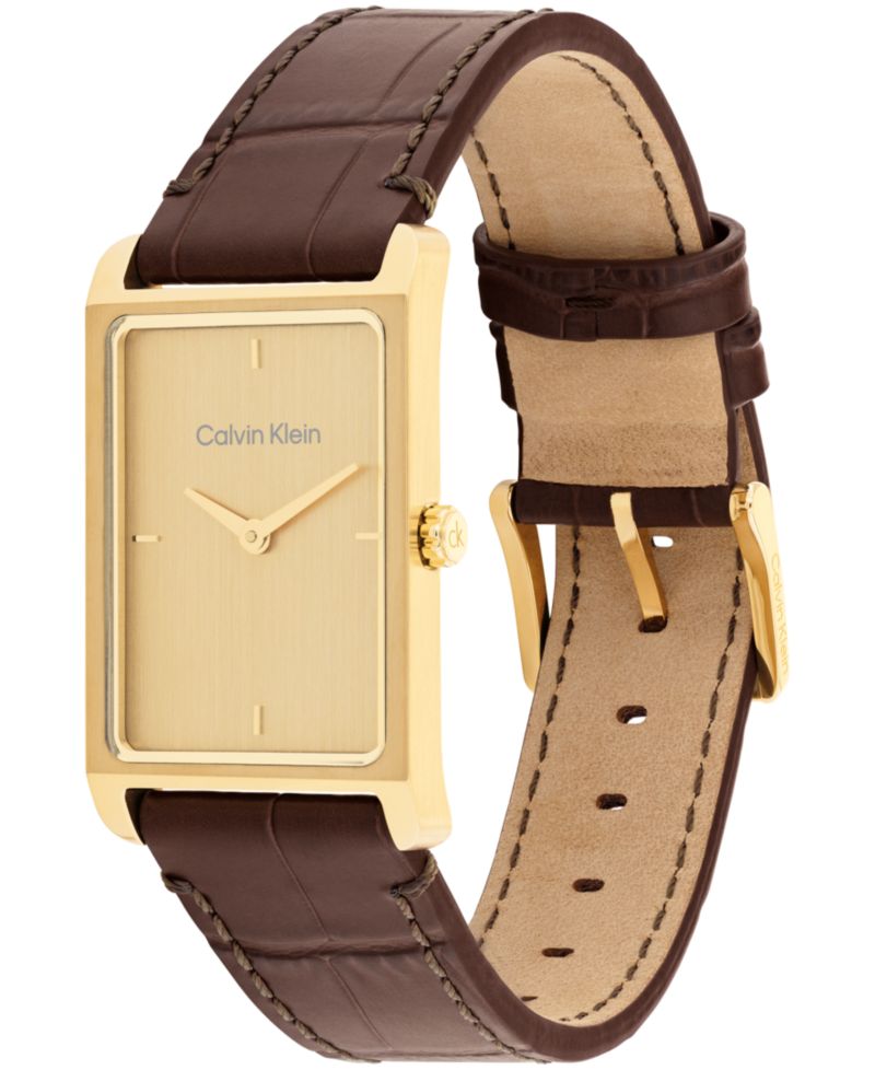 Men's Dapper Brown Leather Strap Watch, 24mm