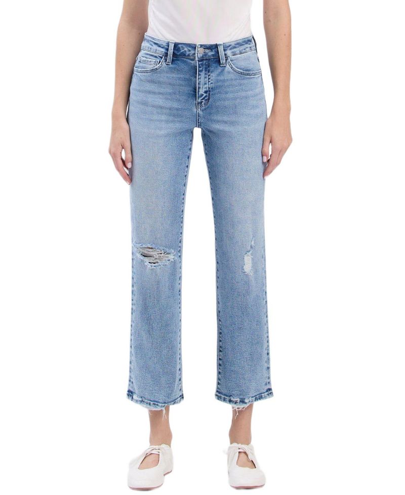 Women's High Rise Distressed Ankle Straight Jeans
