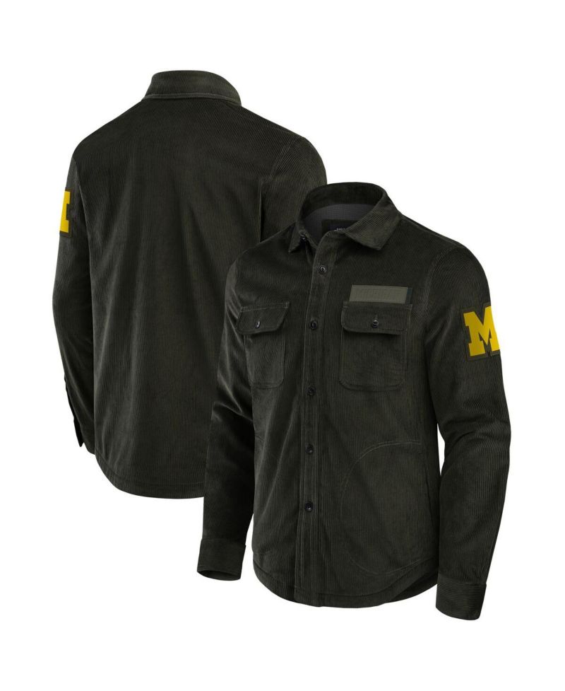 Men's Olive Michigan Wolverines Corduroy Full-Button Shacket