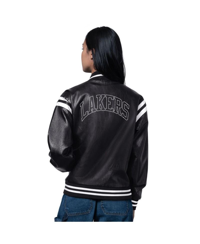 Women's Black Los Angeles Lakers High Heat Leather Varsity Full-Snap Jacket