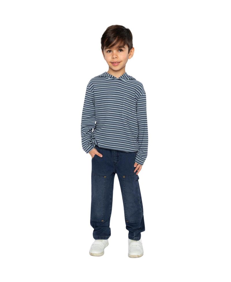 Little and Big Boy 6-12 Striped Brushed Jersey Hooded T-Shirt