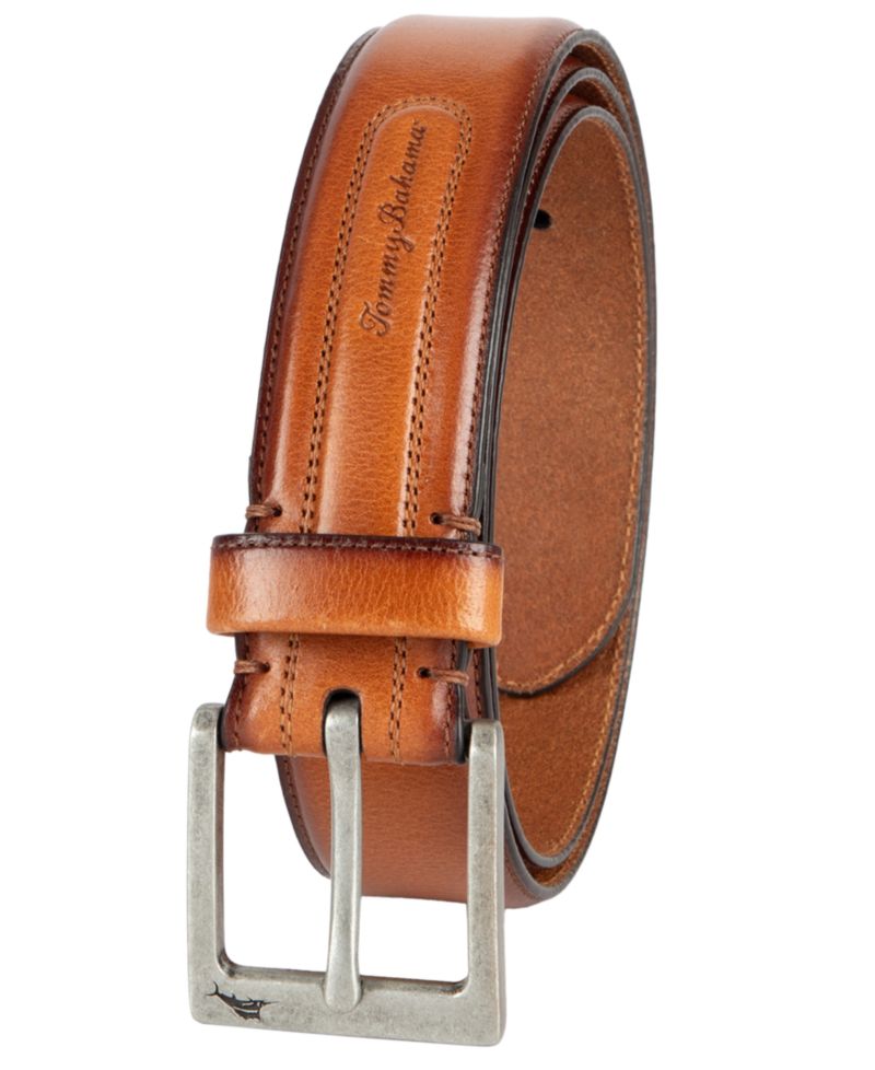 Men's Classic Casual Leather with Burnished Edges Belt