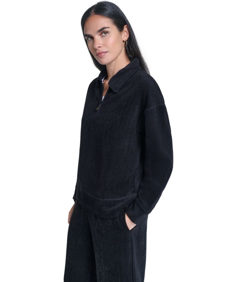 Women's Herringbone Rib Quarter-Zip Pullover Top