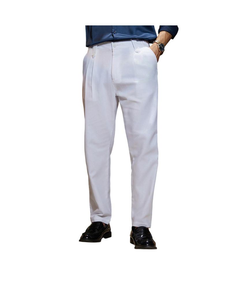 Men's Cream White Ribbed-Pleated Chino Trousers