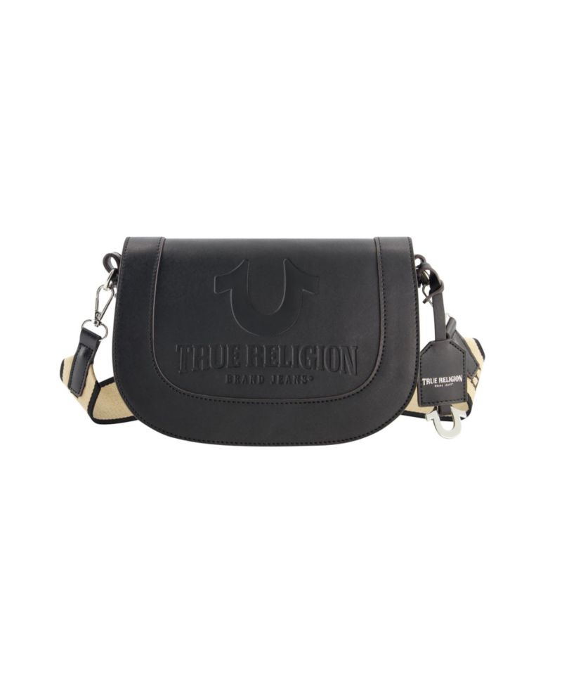 debossed logo flap shoulder bag