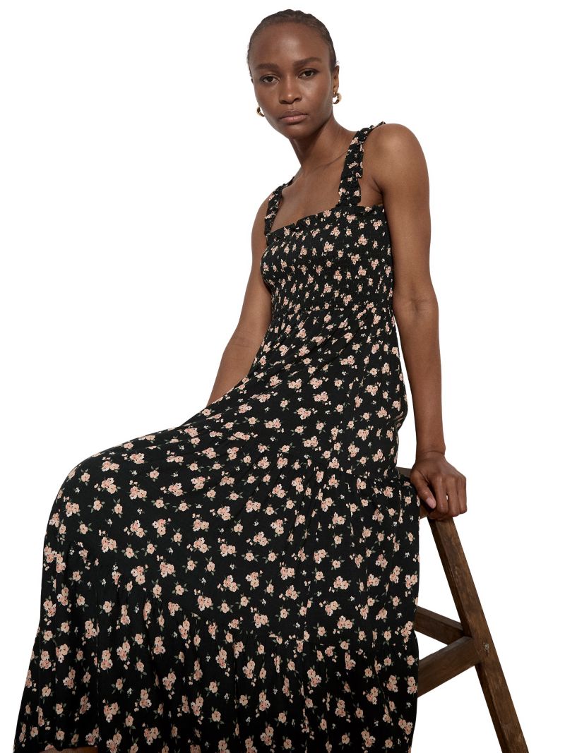 Women's Floral-Print Square Neck Smocked Midi Dress