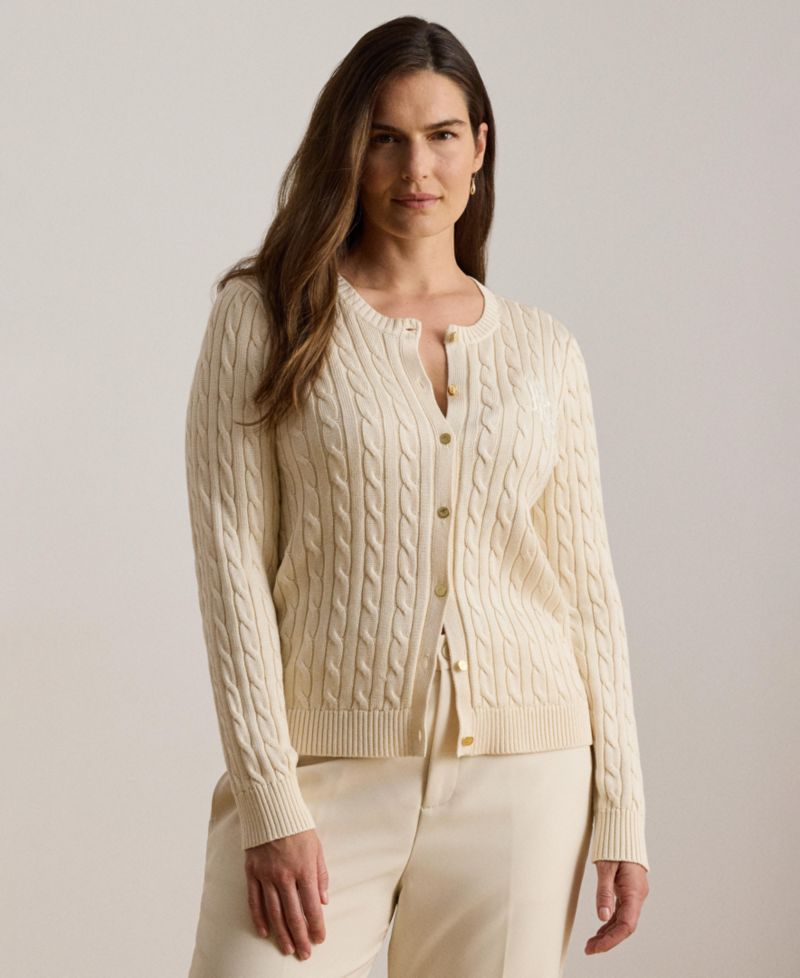 Petite Cable-Knit Button-Front Long-Sleeve Cardigan