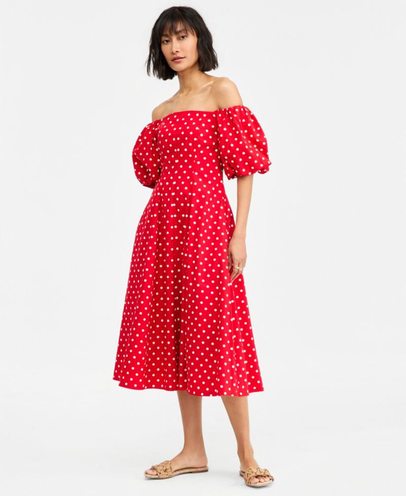 Women's Off-The-Shoulder Puff-Sleeve Midi Dress