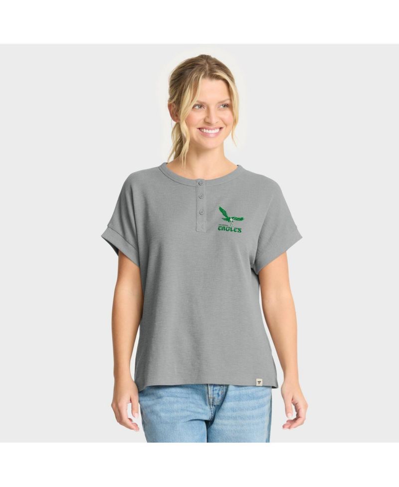 Women's Heather Gray Philadelphia Eagles Oversized Hometown Premium Henley Shirt