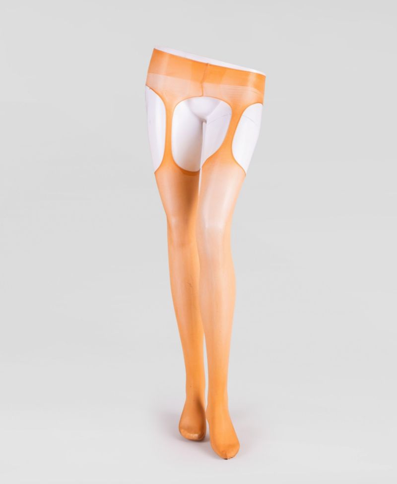 Women's Lustrous Silky Shiny Sheer Suspender Crotchless High-Waist Pantyhose Tights