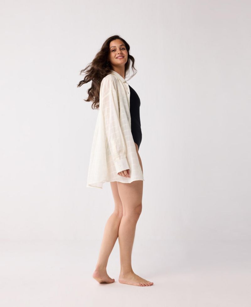 Women's Oversized Shirt Cover-up in Textured Checks