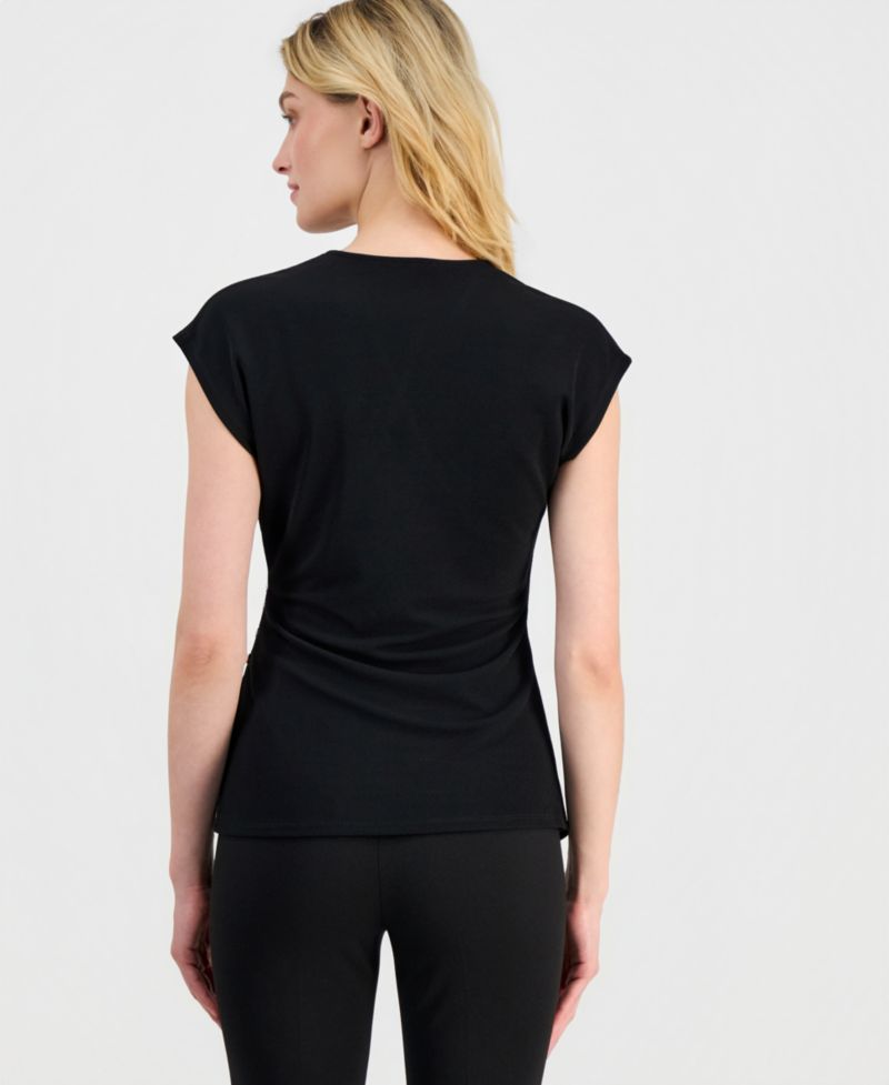 Women's Cap-Sleeve Faux-Wrap Top