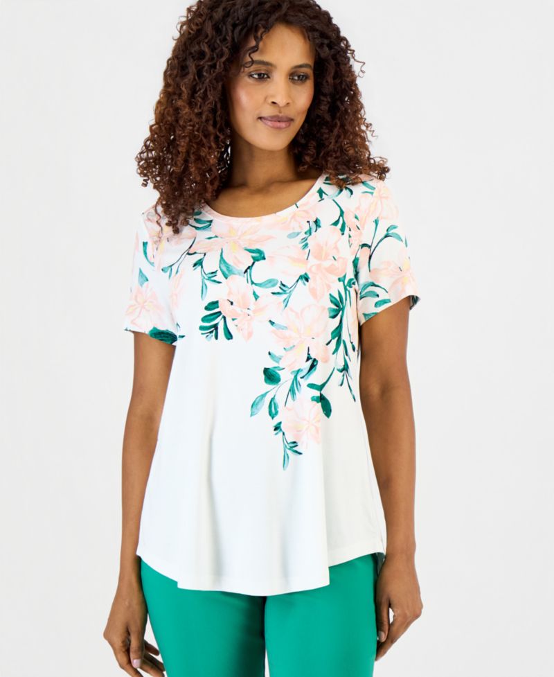 Women's Printed Scoop-Neck Short Sleeve Top