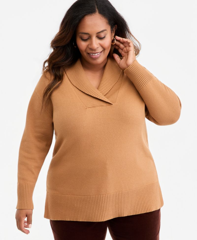Petite Shawl Collar Cotton-Blend Sweater