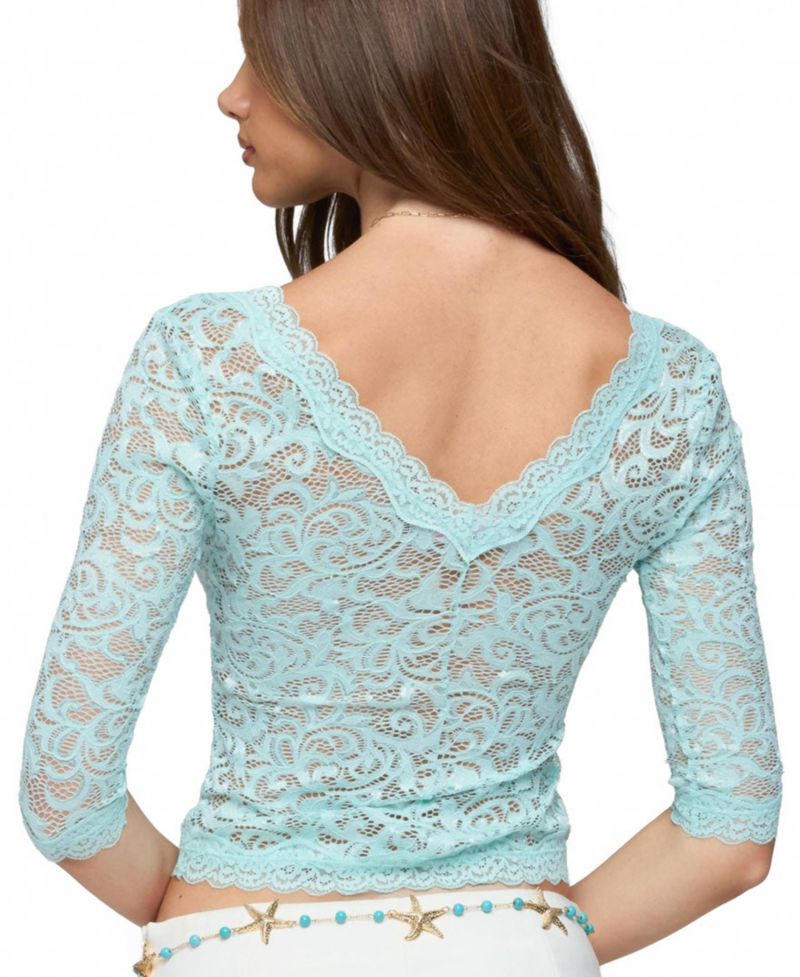 Women's Elowin Sheer Lace V Neck Top