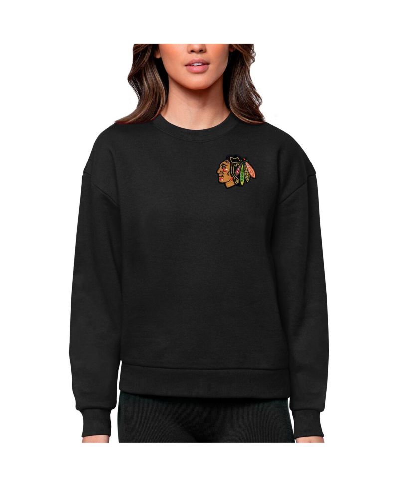 Women's Black Chicago Blackhawks Primary Logo Victory Crewneck Pullover Sweatshirt