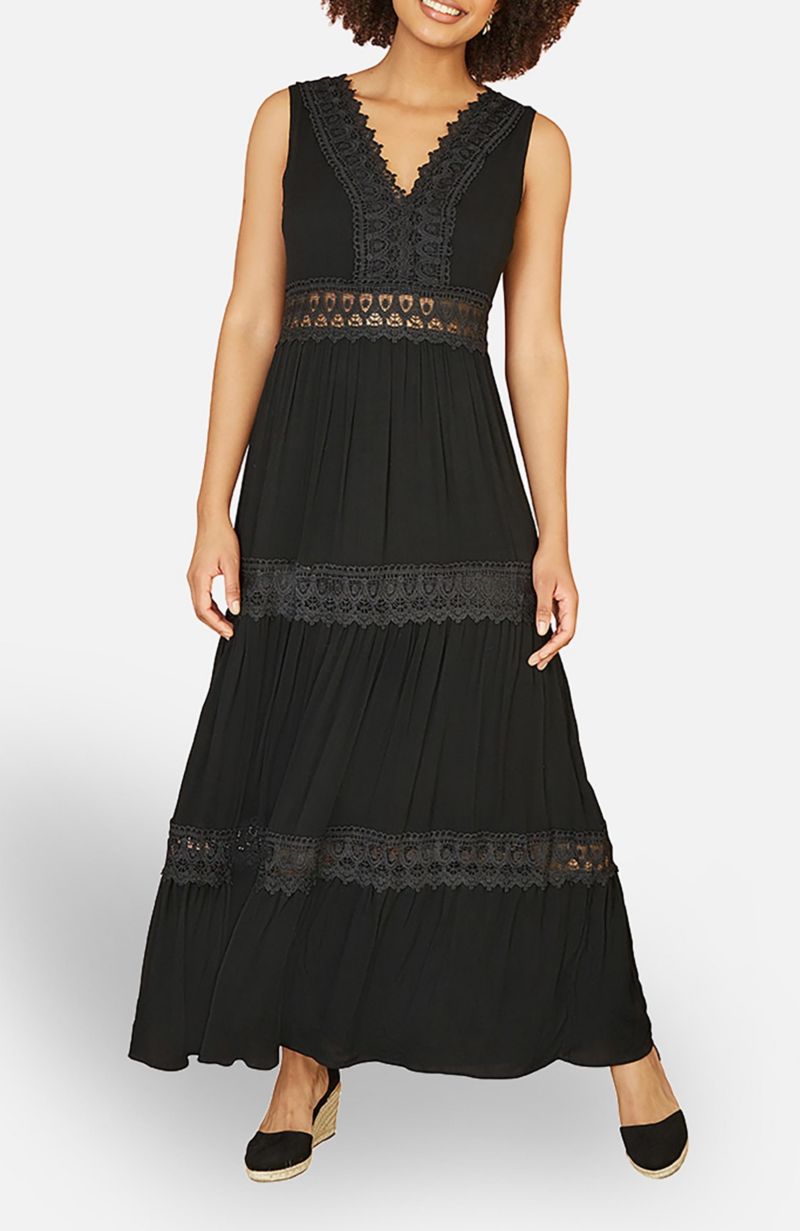 Women's Lace Trim Cotton Maxi Sun Dress