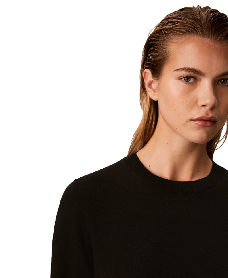 Petite Roll-Tab Short-Sleeve Crewneck Sweater