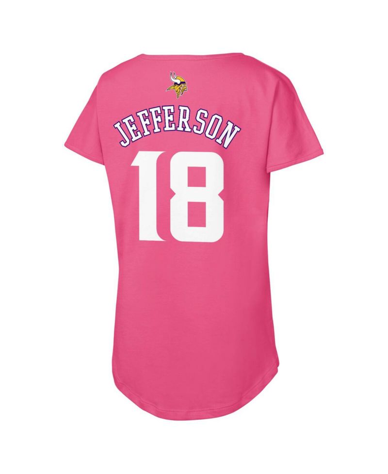 Big Girls Justin Jefferson Pink Minnesota Vikings Player Name & Number T-Shirt