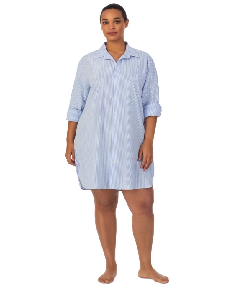 Plus Size Long-Sleeve Roll-Tab His Shirt Sleepshirt