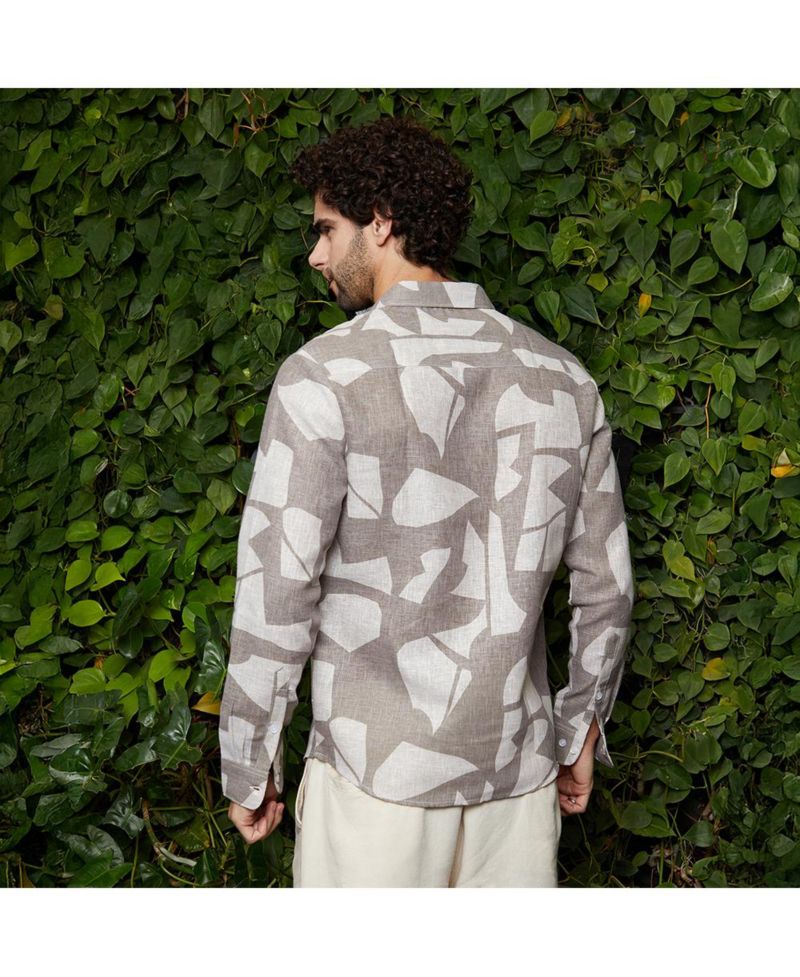 Men's Tan Brown Abstract Heathered Shirt