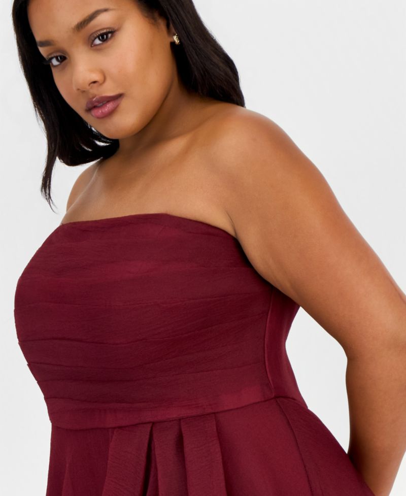 Trendy Plus Size Ruffled Strapless Gown