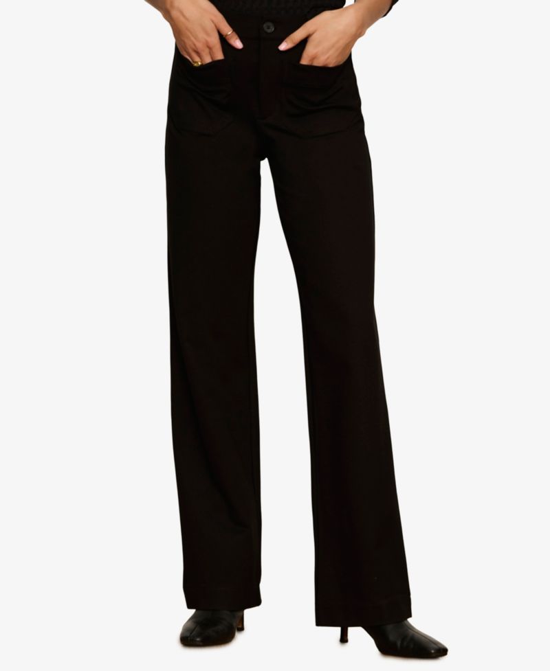 Petite Marine Wide-Leg High-Waist Ponte Pants