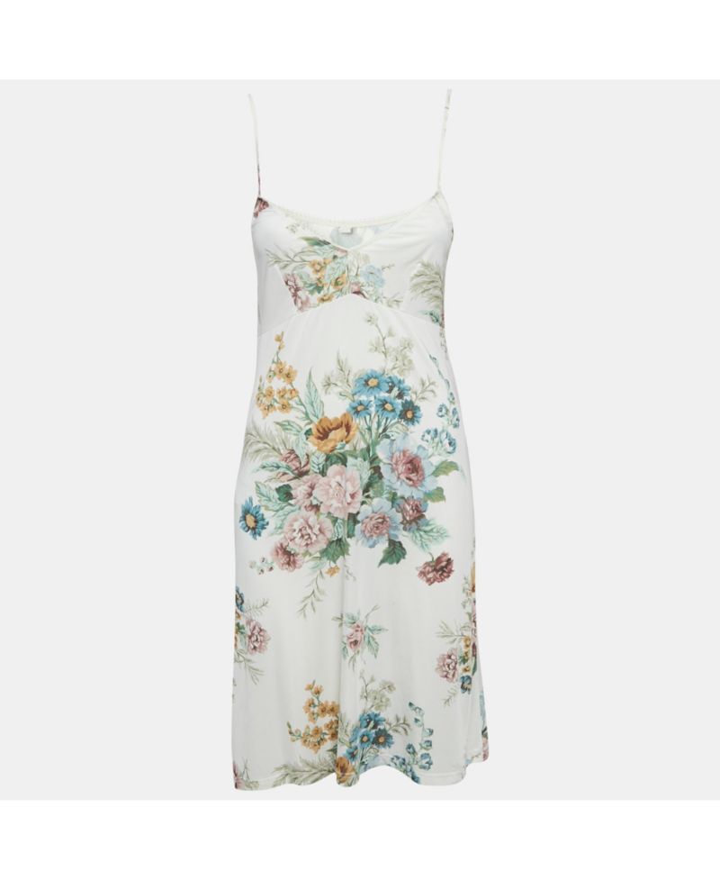 Women's Floral Print Crepe Scallop Detail Long Dress