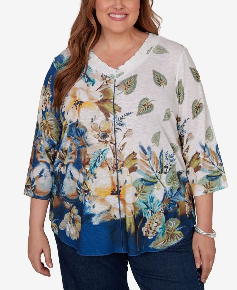 Plus Size Placed Texture Floral Knit Top