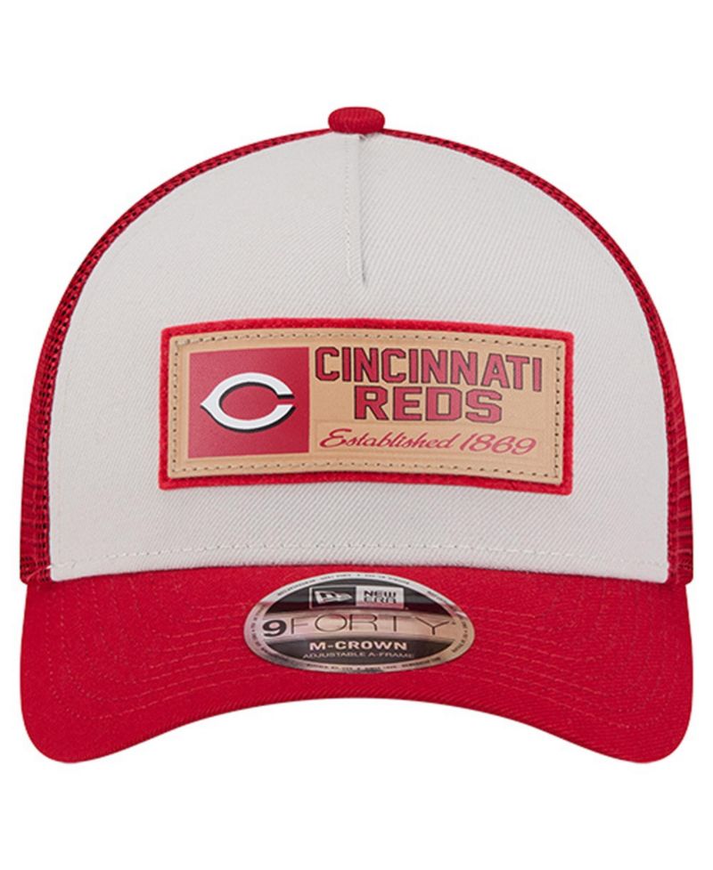 Men's Stone/Red Cincinnati Reds Text A-Frame Trucker 9FORTY Hat