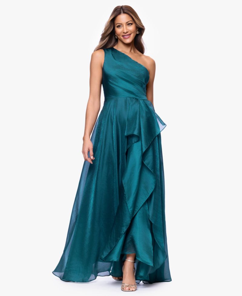 Petite Metallic Draped One-Shoulder Gown