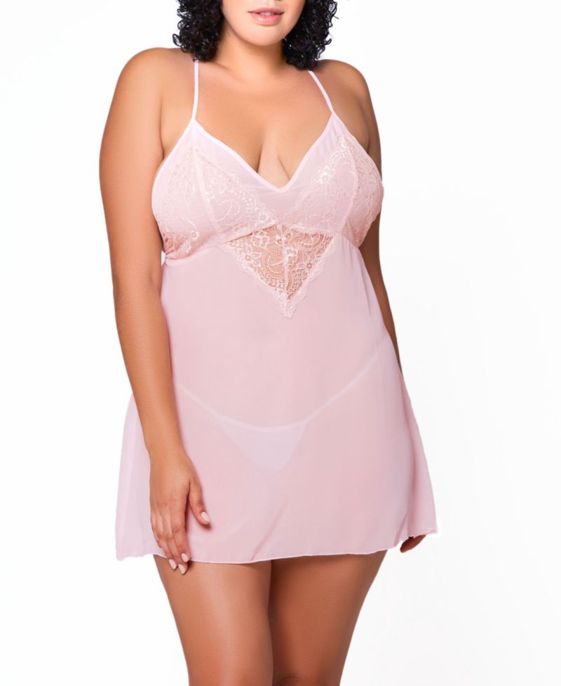 Ava Plus Size Chiffon & Lace Babydoll 2-Piece Lingerie Set