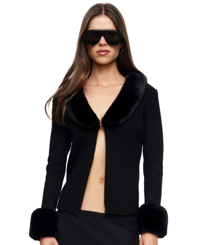 Women's Gisele Shawl-Lapel Open-Front Ribbed-Knit Top