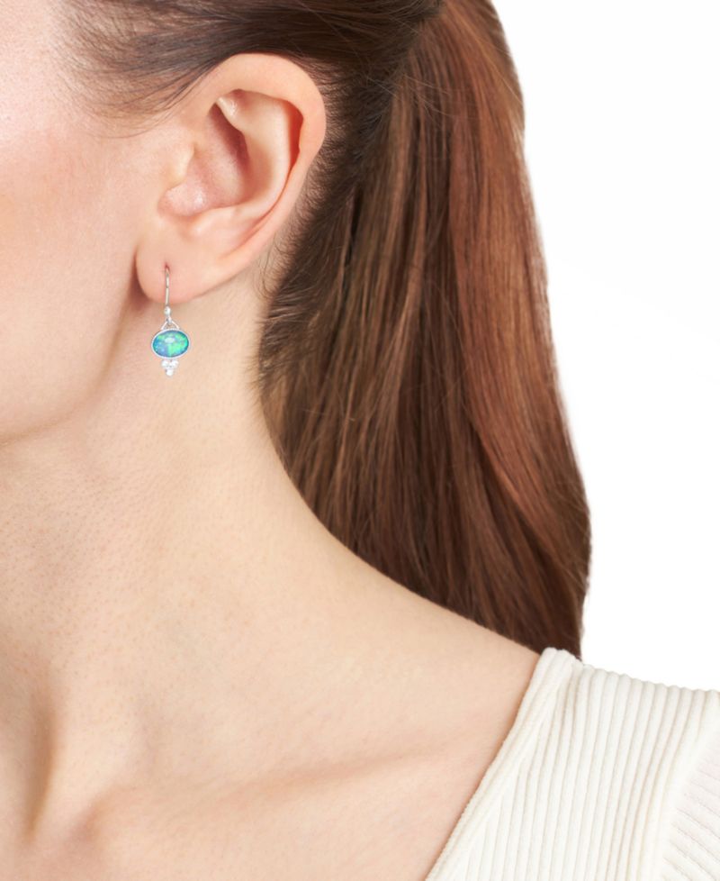 Simulated Opal (0.47 ct. t.w.) and Cubic Zirconia (0.06 ct. t.w.) Stud Earrings in Sterling Silver