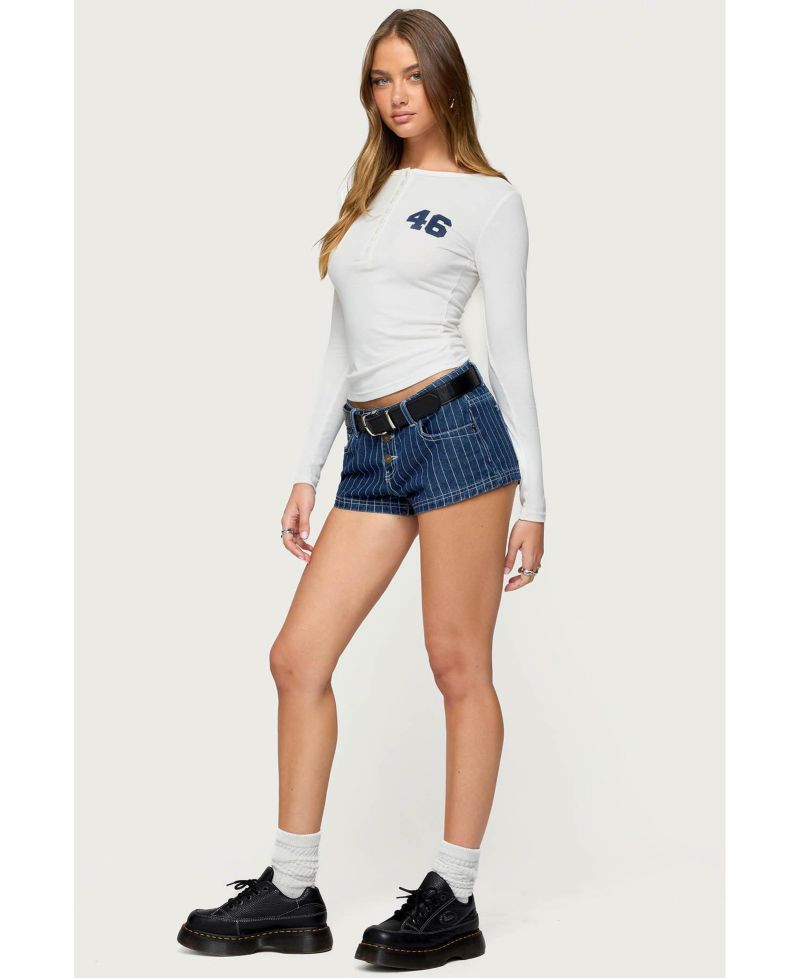 Womens 46 Ribbed Henley Top