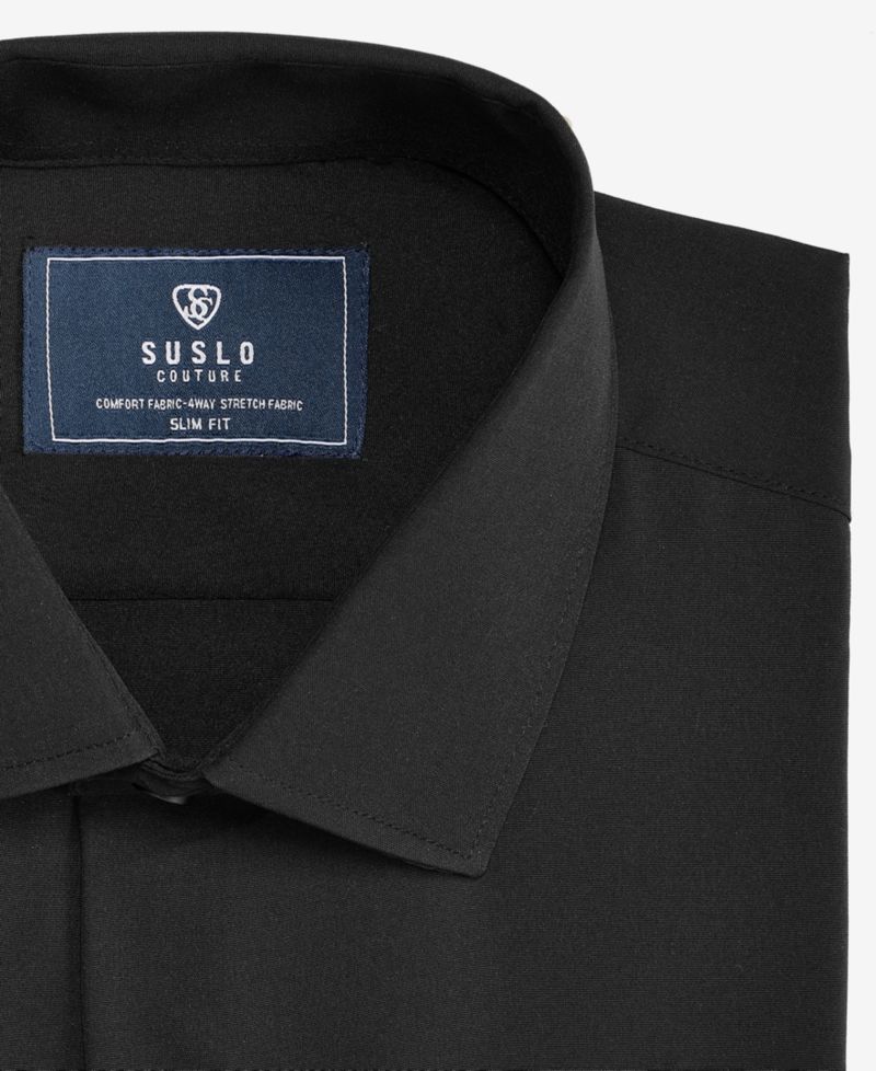 Men's Slim-Fit Four-Way Stretch Solid Short-Sleeve Dress Shirt