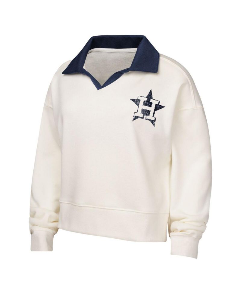 Big Girls White Houston Astros Ballpark Hit Collared V-Neck Pullover Sweatshirt